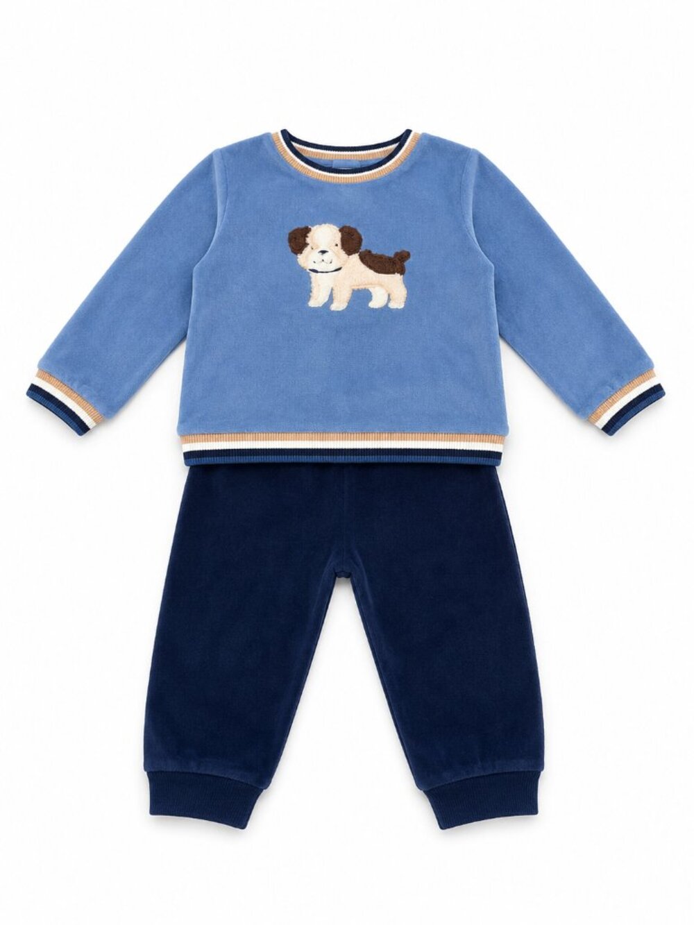NWT Little Me Baby Boy 2 Piece Velour Outfit Set Puppy Blue Navy Size 9 Months